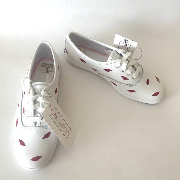 Keds Kate Spade Champion Embroidered Lips White Leather Lace Up Fashion Sneakers - Picture 9 of 14